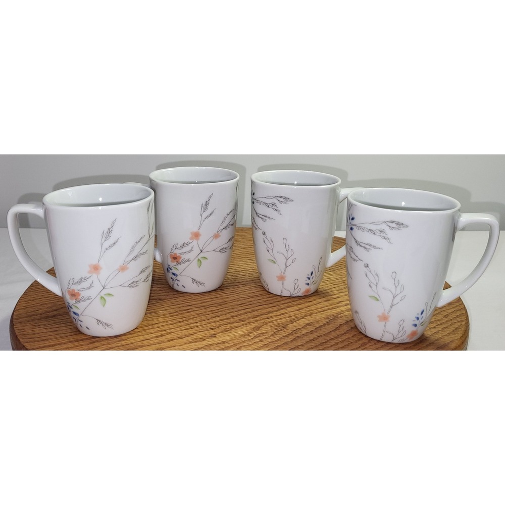 Corelle Coordinates Porcelain ADLYN Mugs White Floral Design Set of 4